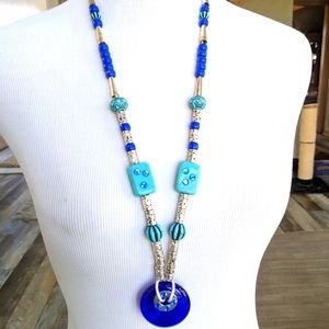The Shag Collection-Blue-Eyed Monster-cobalt blue glass ceramic bead 31" silver